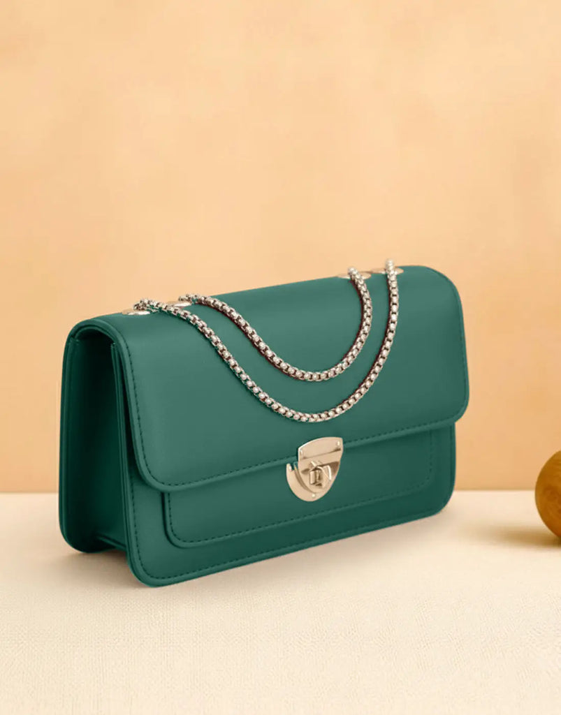 Trendy Twist Lock Closure Crossbody Bag for Girls - Green