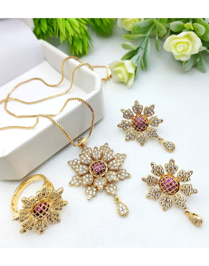 Adorable Floral Design Locket Set with Earrings & Ring